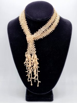 Freshwater Seed Pearl Twenties Weave Lariat with Branched Fringe