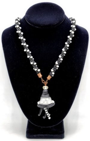 frosted-black-and-white-beaded-kumihimo-with-glass-pendant_beadology-iowa Frosted Black and White Beaded Kumihimo with Glass Pendant