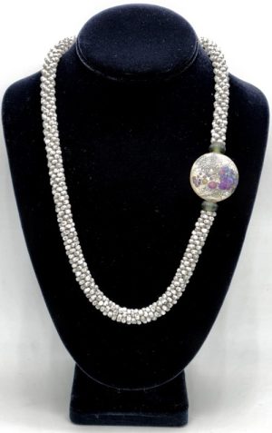 mottled-gray-beaded-kumihimo-with-art-bead_laurel-kubby_beadology-iowa Mottled Gray Beaded Kumihimo with Art Bead